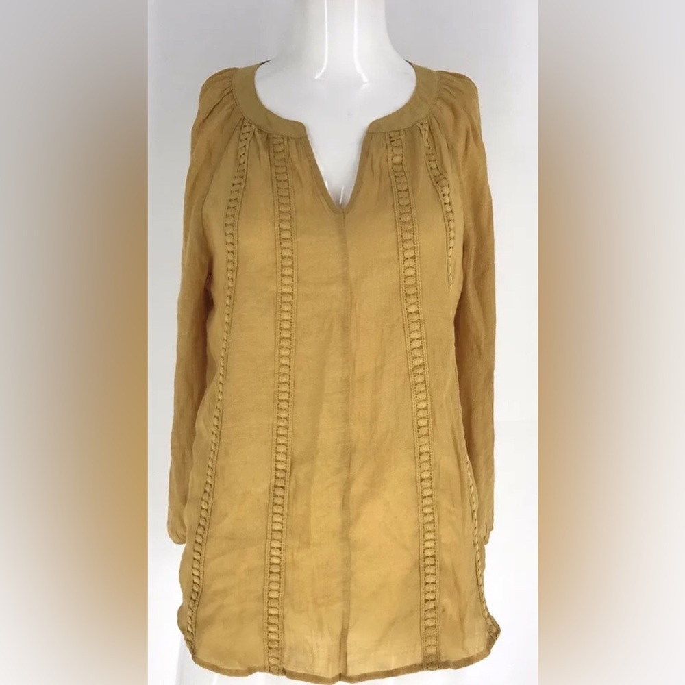 Counterparts Women’s Mustard Blouse Bishop Sleeve V-Neck
